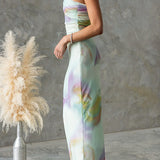 One-Shoulder Watercolor Swirl Maxi Bodycon Dress