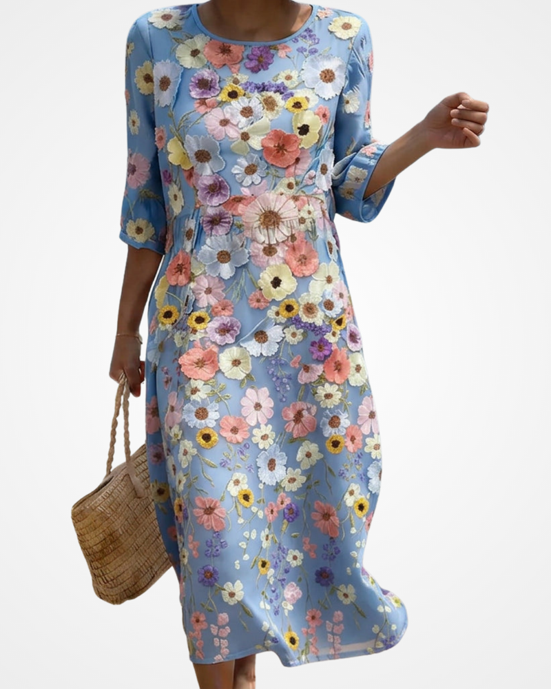 Maria - Comfortable and Elegant Midi Dress with Embroidery