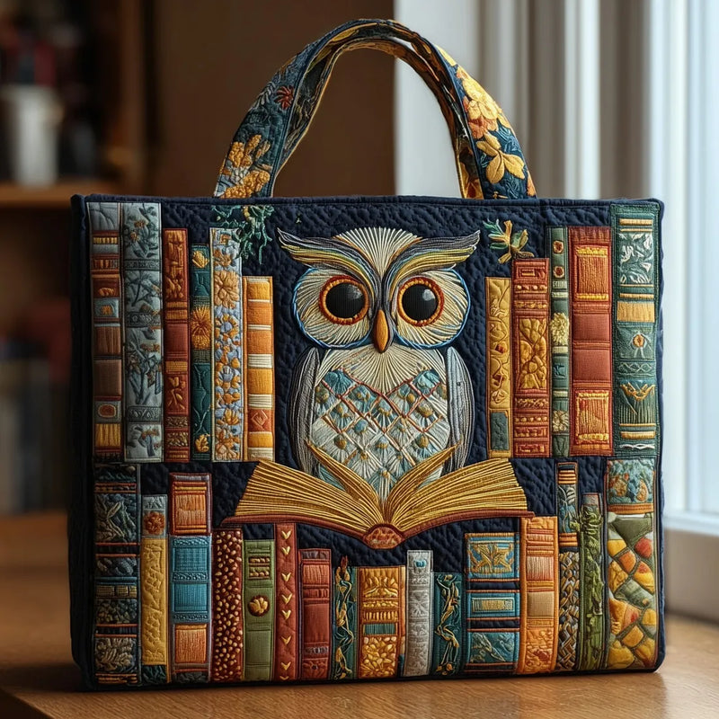 Handcrafted Owl Bag Among Antique Books