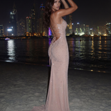 Shiny long dress with thin straps