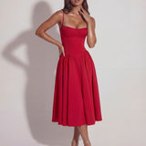 Midi dress with corset and flowing skirt