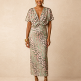 Megan | Midi Dress with Slimming Effect, Central Knot, and Fluid Drape