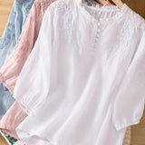 Kissina | Embroidered Cotton and Linen Blouse