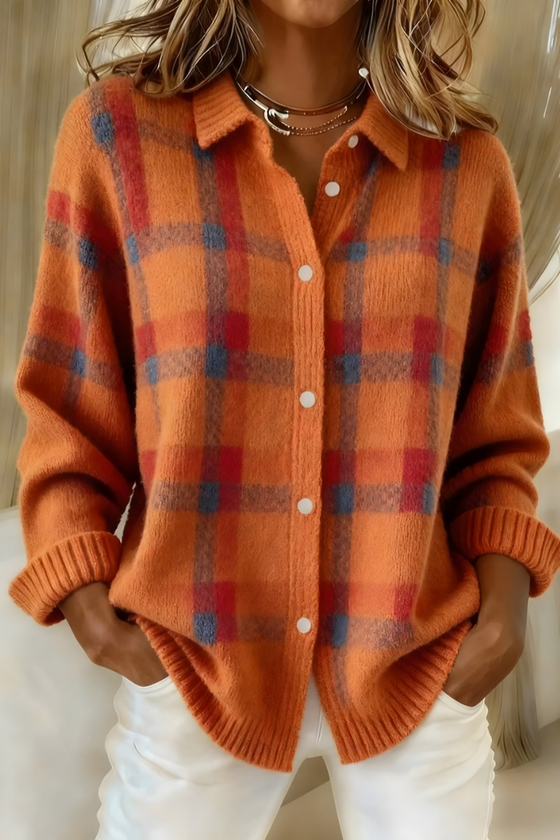 Ugnė - Soft Knit Shirt with Checkered Pattern