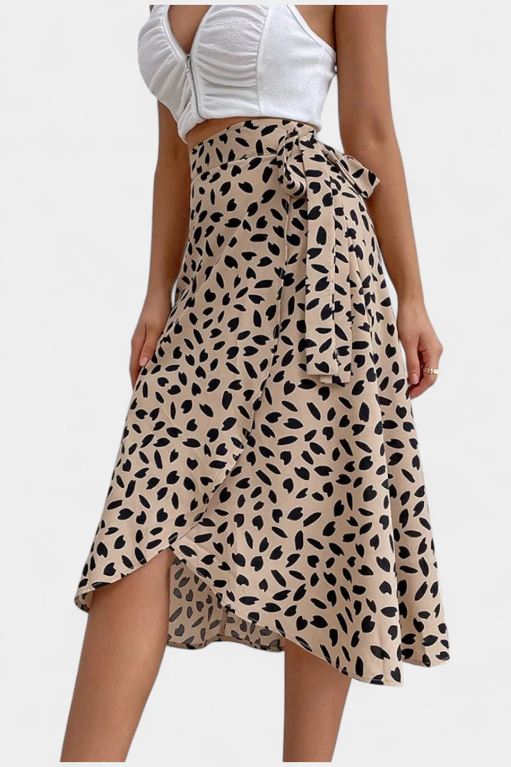 Camila Boho Wrap Skirt with Asymmetrical Print