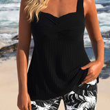 Edith™ | Crossed tankini with floral shorts