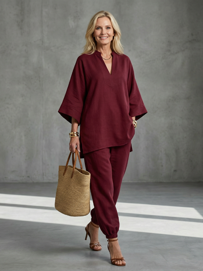 Georgiana™ | Tunic with V-neck and Gathered Pants