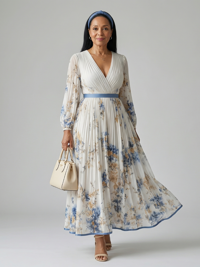 Rielle™ | Wrap Pleated Midi Dress