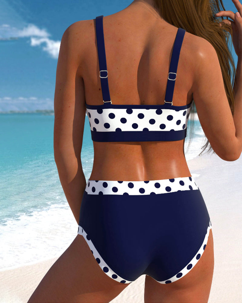 Natalia™ | High-Waisted Bikini with Stripes and Patchwork Design
