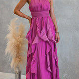 Halter Neck Maxi Dress with Fitted Waist and Ruffles
