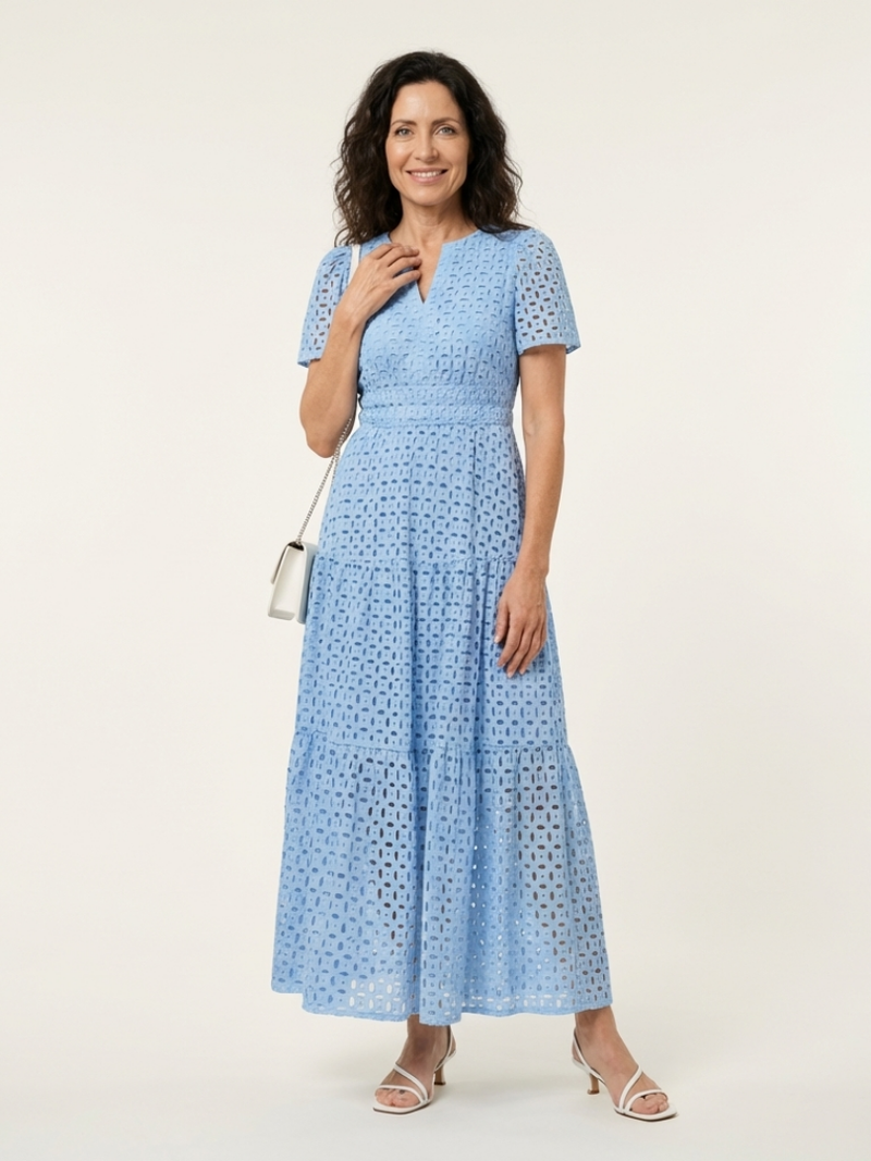 Brielle™ | Layered Midi Dress with V-Neck and Short Sleeves