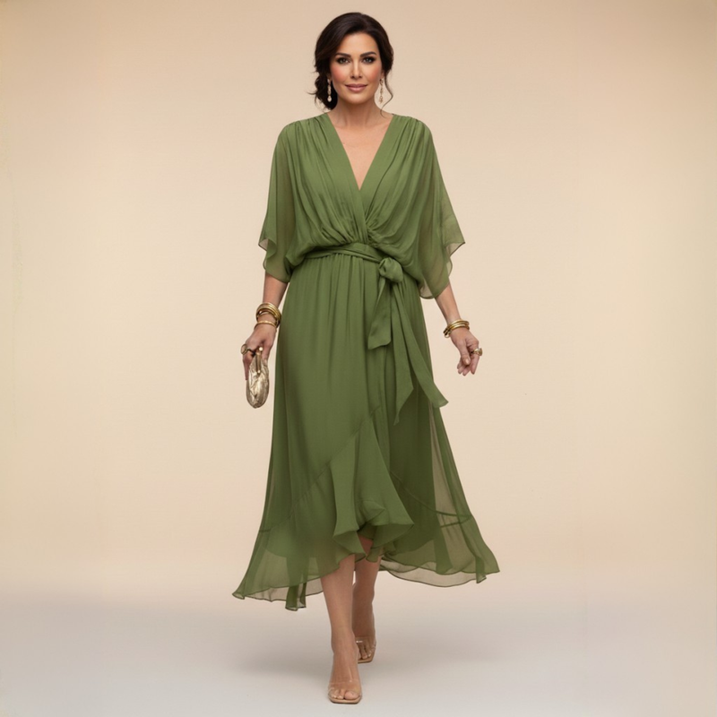 Opala | Elegant Midi Dress with V-Neck