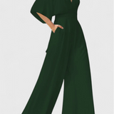 Elegant Long Jumpsuit with Wide Legs and V-Neck