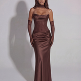 Satin Long Dress with Draped Neckline