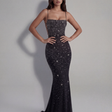 Shiny long dress with thin straps