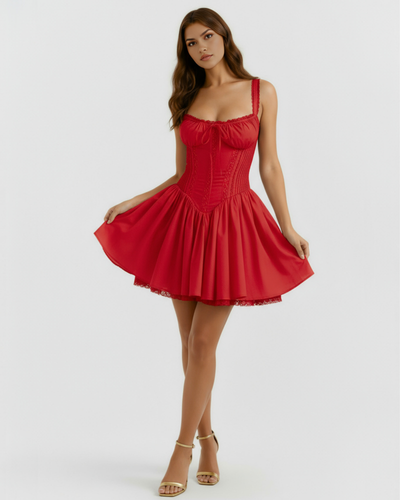 Short dress with corset and flowy skirt