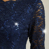 Midi dress with lace and three-quarter sleeves
