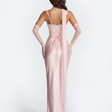 Satin Long Dress with Square Neckline