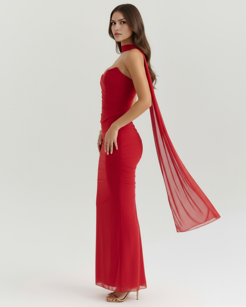 Long fitted dress with choker