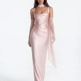 Satin Long Dress with Square Neckline