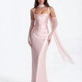Satin Long Dress with Square Neckline