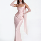 Satin Long Dress with Square Neckline