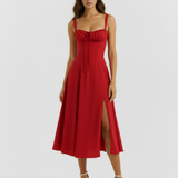 Midi dress with corset and slit