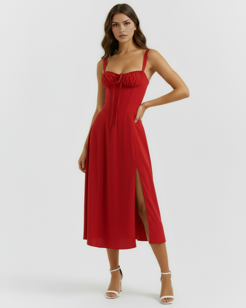 Midi dress with corset and slit