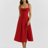 Midi dress with corset and slit