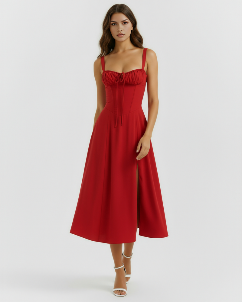 Midi dress with corset and slit