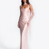 Satin Long Dress with Square Neckline