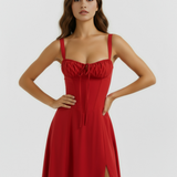 Midi dress with corset and slit