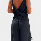 Donatila Washed Cotton Jumpsuit with Side Openings and Crossed Neckline