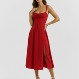 Midi dress with corset and slit