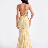 Long dress with embroidered floral corset