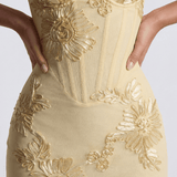 Long dress with embroidered floral corset
