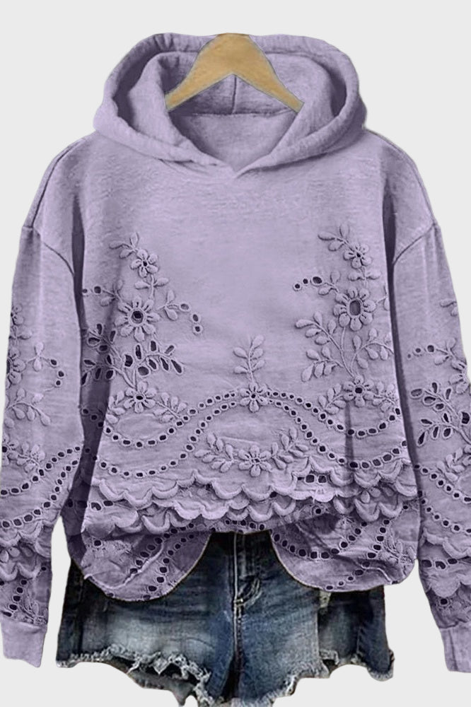 Soft green hoodie sweater with lace details