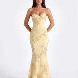 Long dress with embroidered floral corset
