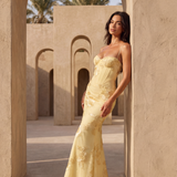 Long dress with embroidered floral corset
