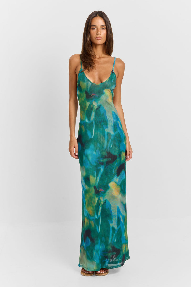 Long watercolor print dress