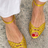Palesa | Golden Woven Flat Sandals