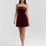 Short strapless dress with velvet finish