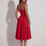 Midi dress with corset and flowing skirt