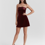 Short strapless dress with velvet finish