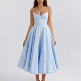 Midi dress with corset and wide skirt