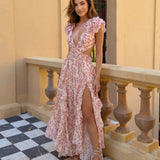 Short Maxi Dress with Pink Ruffles