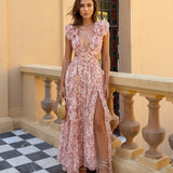 Short Maxi Dress with Pink Ruffles