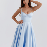 Midi dress with corset and wide skirt