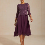 Midi dress with lace and three-quarter sleeves