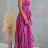 Halter Neck Maxi Dress with Fitted Waist and Ruffles